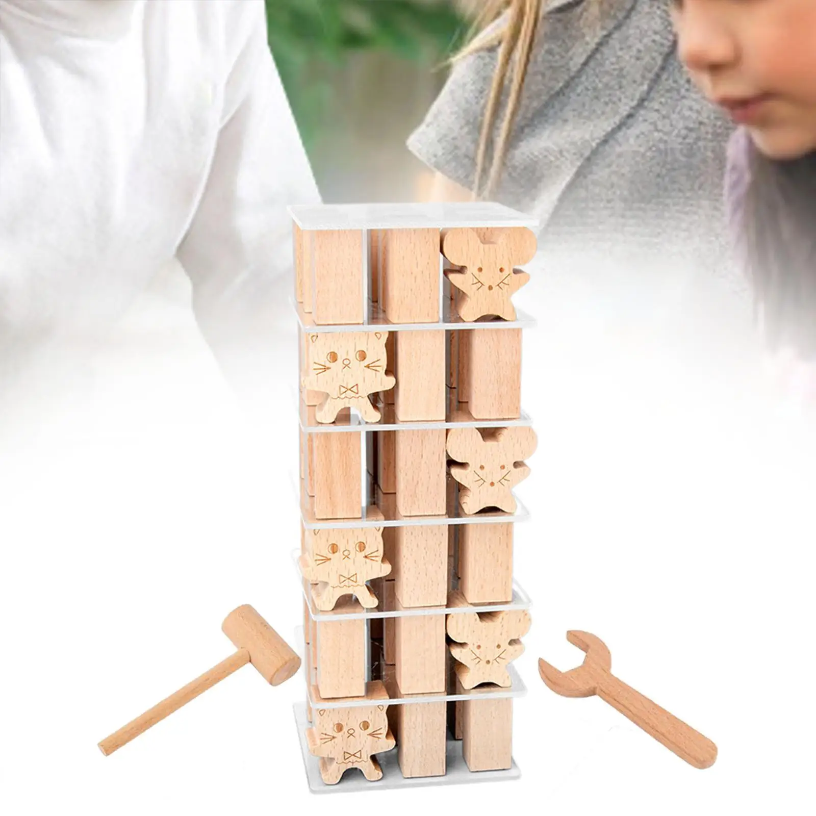 Wooden Cat Stacking Toy Building Blocks for Boys Girls Kids and Families