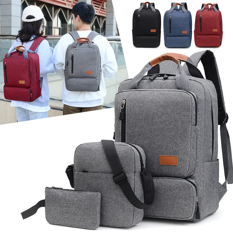 3 In 1 Piece Set Backpack USB Large Capacity Minimalist Business Computer Bag Travel Bag Backpack