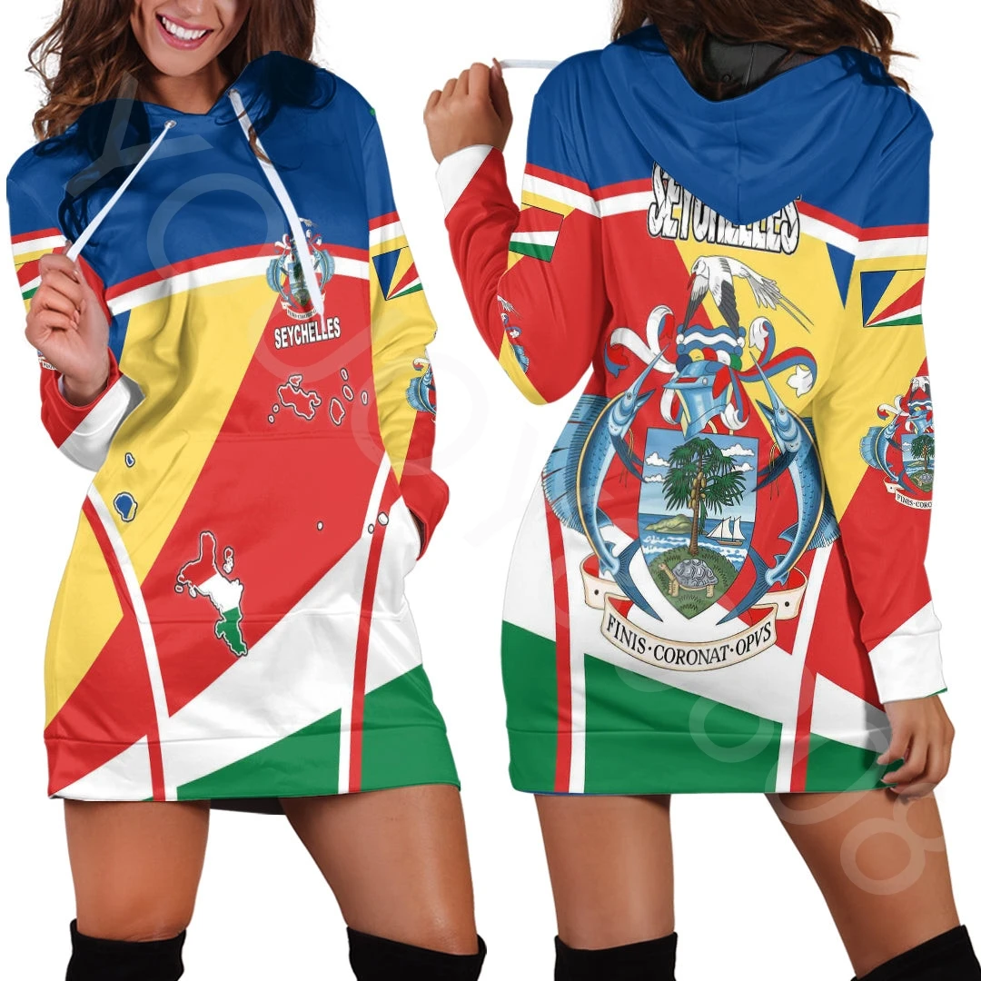 

Africa Women's Hoodie Simple Retro Sweatshirt Dress Printed Slim Fit Autumn Winter - Seychelles Active Flag Hoodie Dress