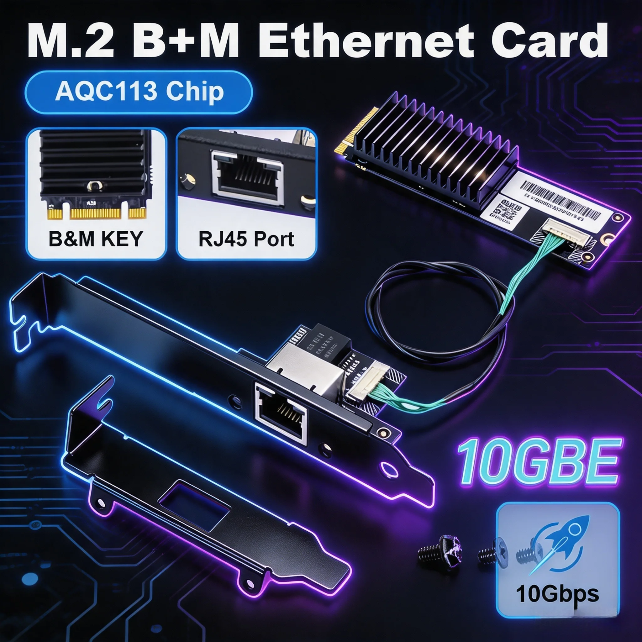 10Gbps M.2 B+M AQC113 RJ45 Ethernet Network Adapter For Desktop PC Windows 10 11 Server NAS Gaming Low Latency High Speed Stable