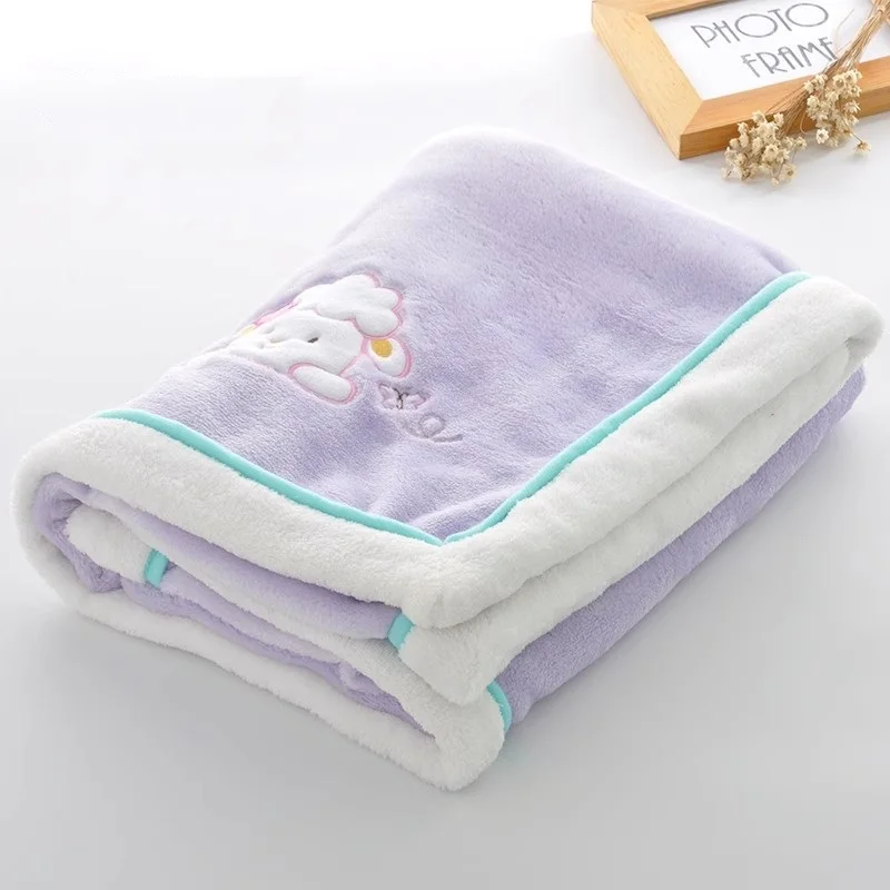 Baby Blankets Newborn Cartoon Embroidery Flannel Baby Blanket Baby Boys Girls Swaddle Wrap Infant Stroller Cover Kids Blanket