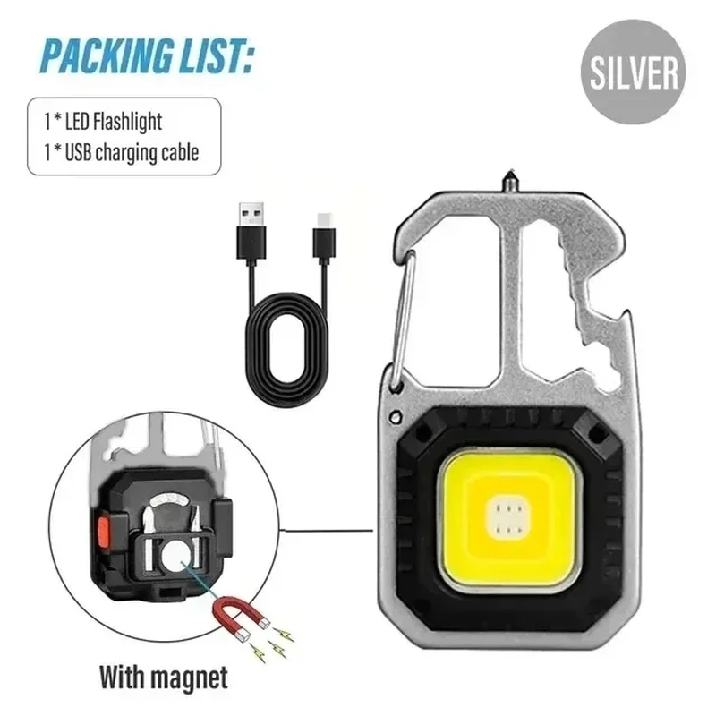 Rechargeable Mini COB Keychain Light, Multi-function Super Bright Flashlight, Outdoor Camping Light with Magnet, Screwdriver