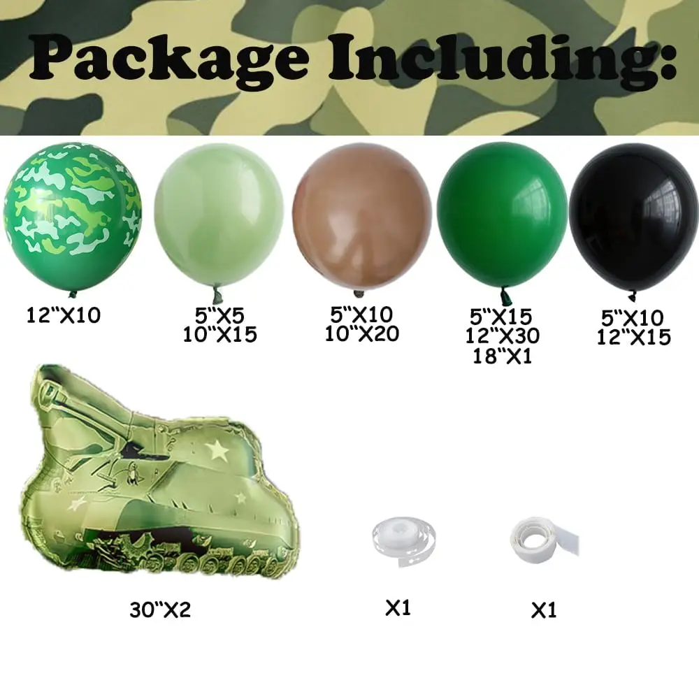 135pcs Tank Camouflage Balloon Arch Garland Green Tank Foil Globos Call of Duty Hunting Soldier Army Birthday Camo Party Decor