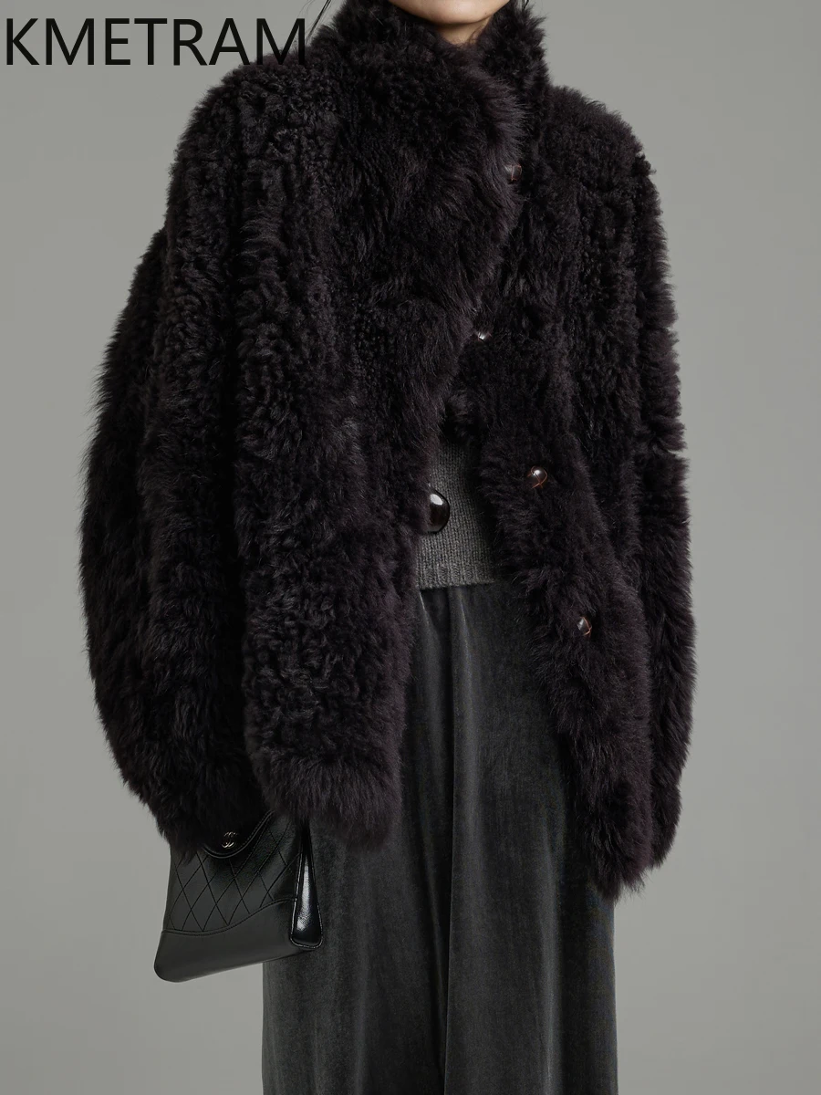 KMETRAM 100% Natural Tuscany Wool Sheepskin Fur Jacket Mid-Length Woman Party Clothing Winter Coats 2025 пуховик женский зимний