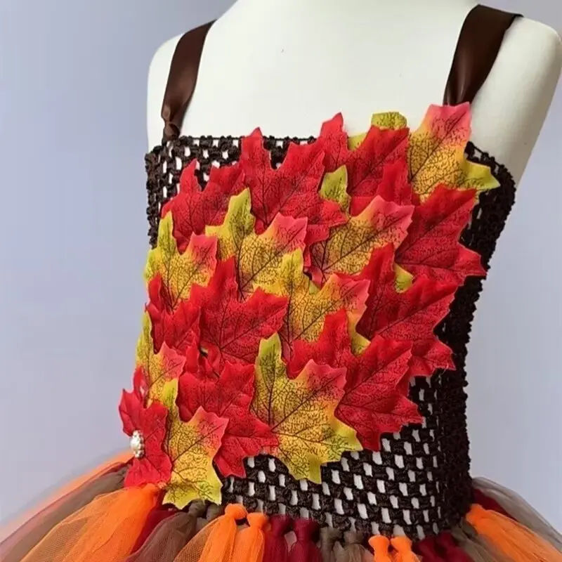 أزياء خريف الخريف مابل ليف الجنية للفتيات الصغيرات في عيد الهالوين وعيد الشكر فساتين أطفال كرنفال الزي