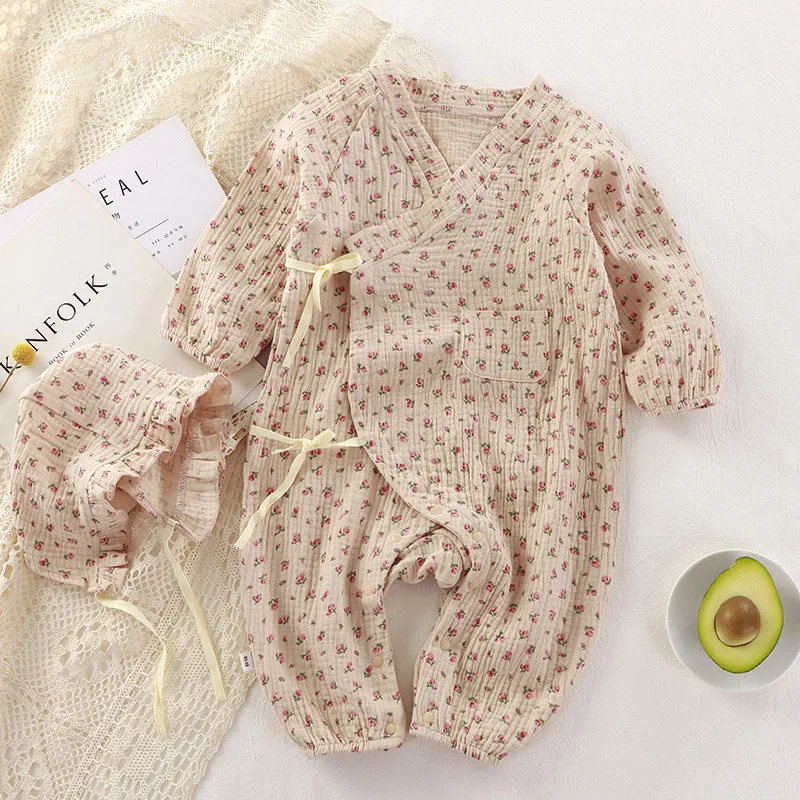 Baby Girls Boys Clothes+ Hats Newborn Jumpsuit Infant Muslin Cotton Long Sleeve Romper 0-24 Month