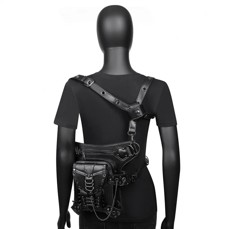 Chain Bag Female Steampunk Rivet Motorcycle Bag Women's Shoulder Crossbody Bag Female Travel Fanny Pack