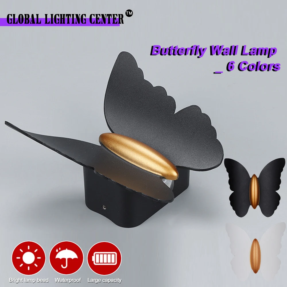 Borboleta Shell Luzes LED ao ar livre, Lâmpadas de parede, Decoração para casa, Jardim, Pátio, Hotel, 85-265V