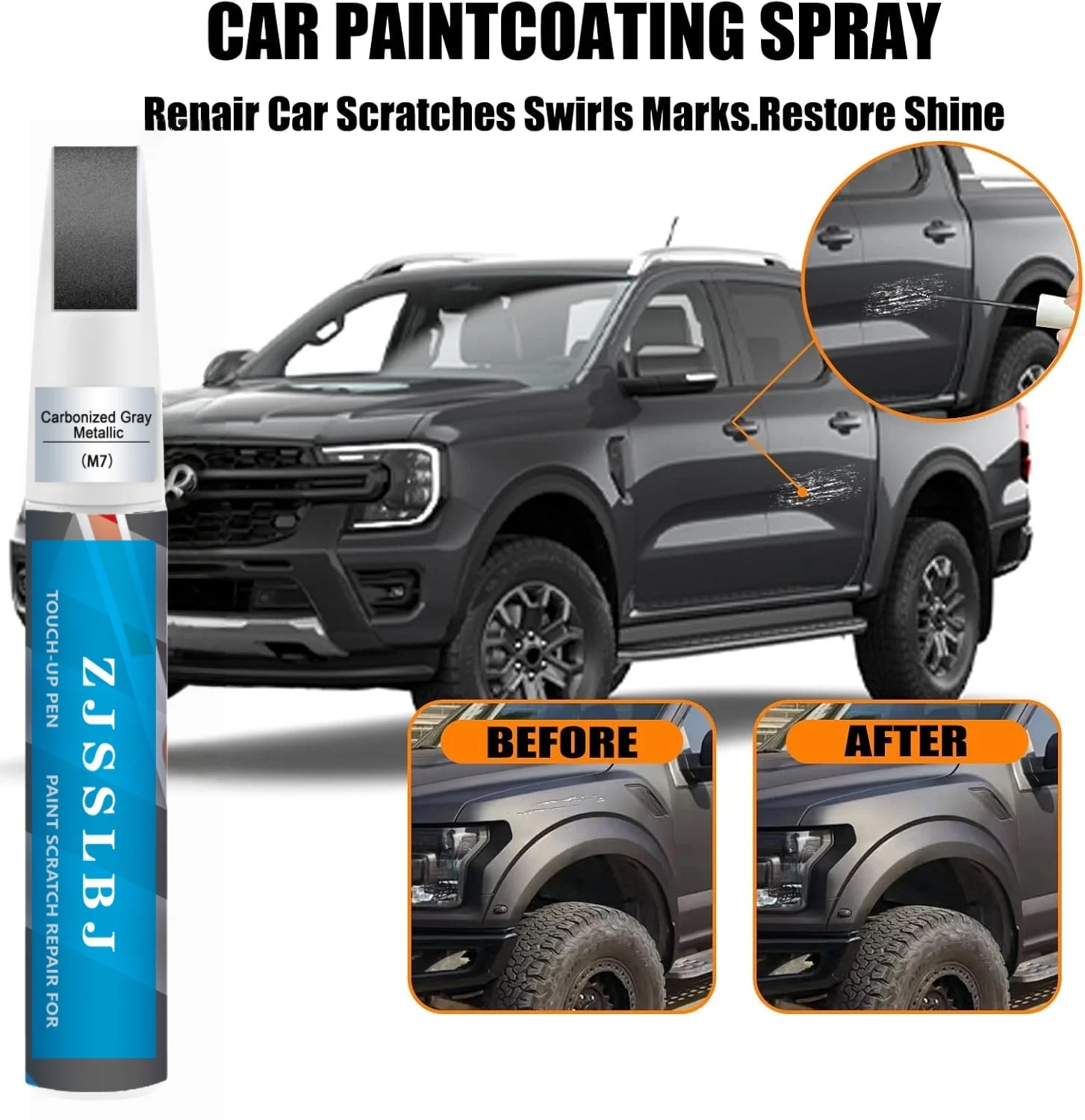 Car Touch Up Paint(Carbonized Gray Metallic(M7)) for Ford, Car Paint Scratch Repair Kit, Quick & Easy Solution to Repair, 2 in 1