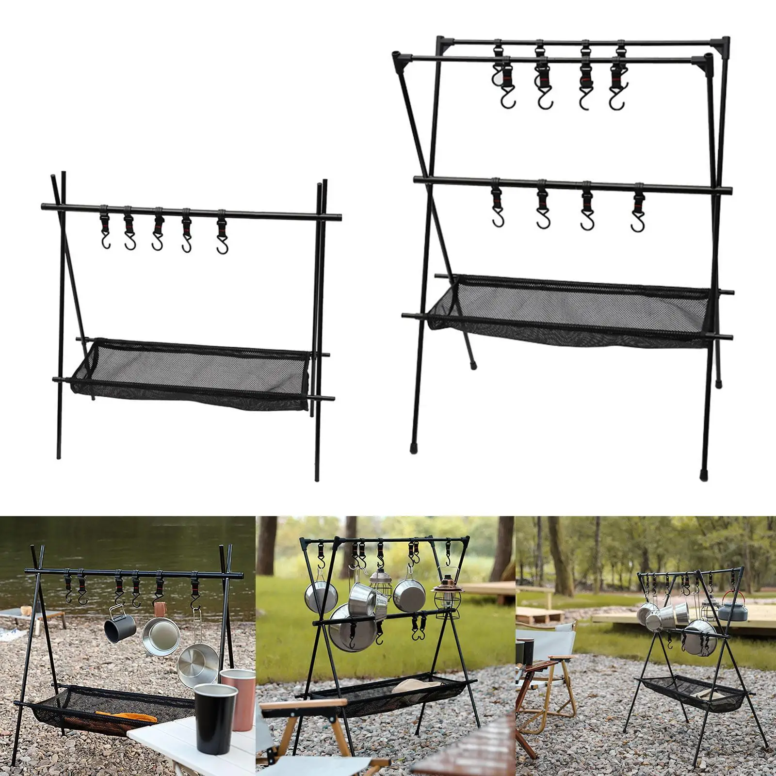 

Camping Cookware Hanging Rack Easily Install Aluminum Alloy Hanging Organizer Multifunction Camping Stand for Parties Gardening