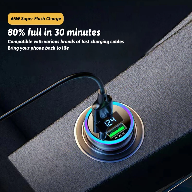 66W Car Chargers 2 Ports USB Fast Charging For iPhone 13 12 Xiaomi Huawei Samsung most phones tablet pc