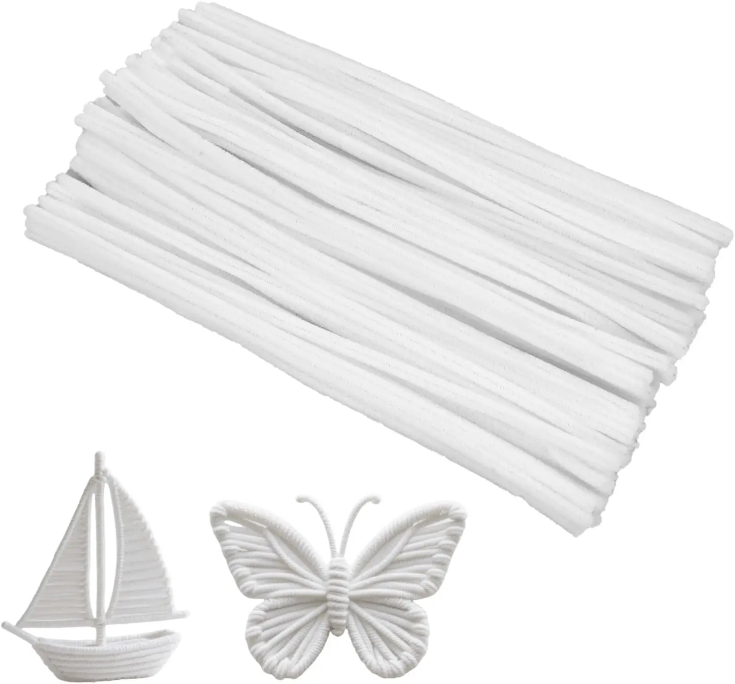

White Pipe Cleaners Bulk, 12Inch Pipe Cleaners Craft Bulk Flowers Fuzzy Sticks Craft Supplies, Colored Fluffy Wire Sticks Party