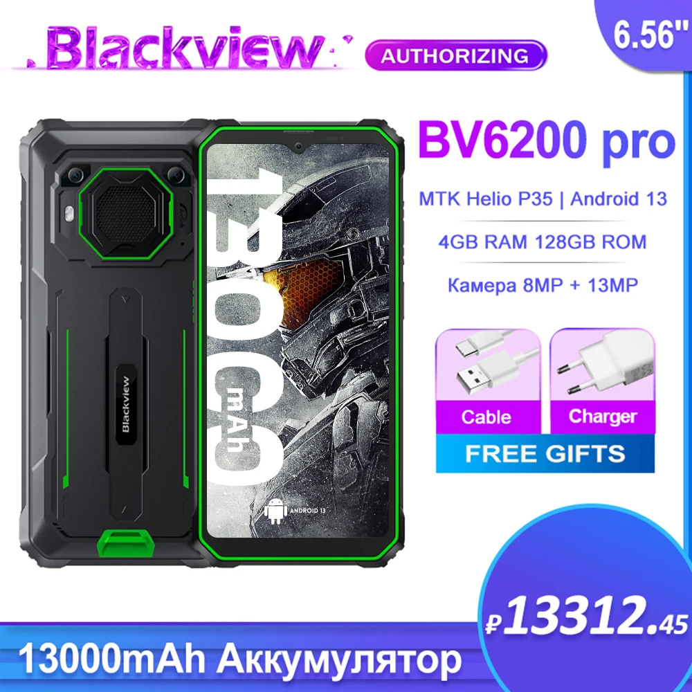 Blackview-Batería de 13000mAh BV6200 Pro, dispositivo resistente al agua IP69, con Android 13, Helio P35, cargador de 18W, pantalla de 6,56 pulgadas, cámara de 8MP + 13MP