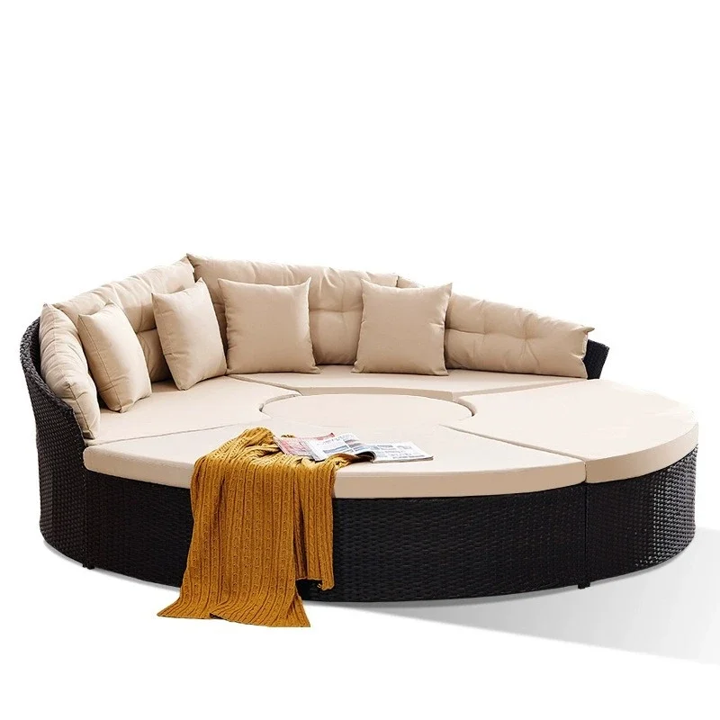 

Outdoor villa garden courtyard pool bed leisure garden rattan sofa round bed outdoor sun lounger