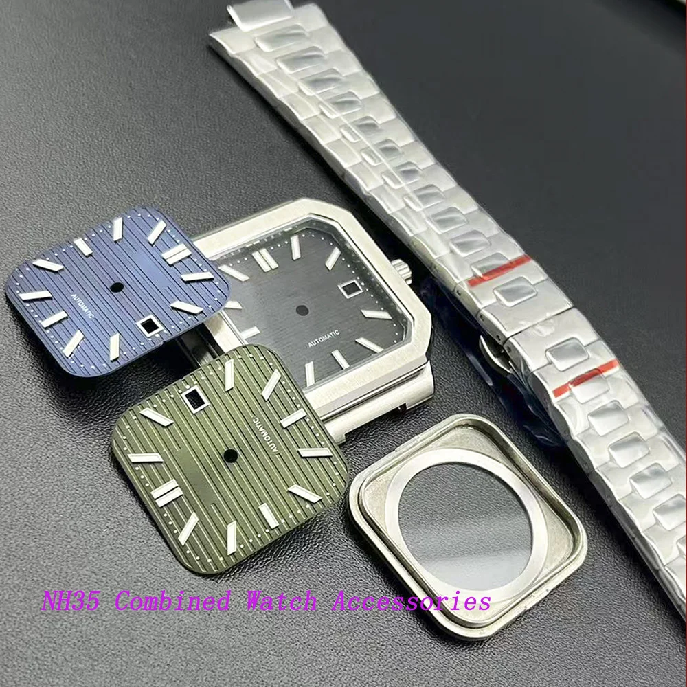 a-set-of-nh35-combined-parts-watch-in-silver-color-square-shape-38mm-size-stainless-steel-strap-274mm-dial-sapphire-glass
