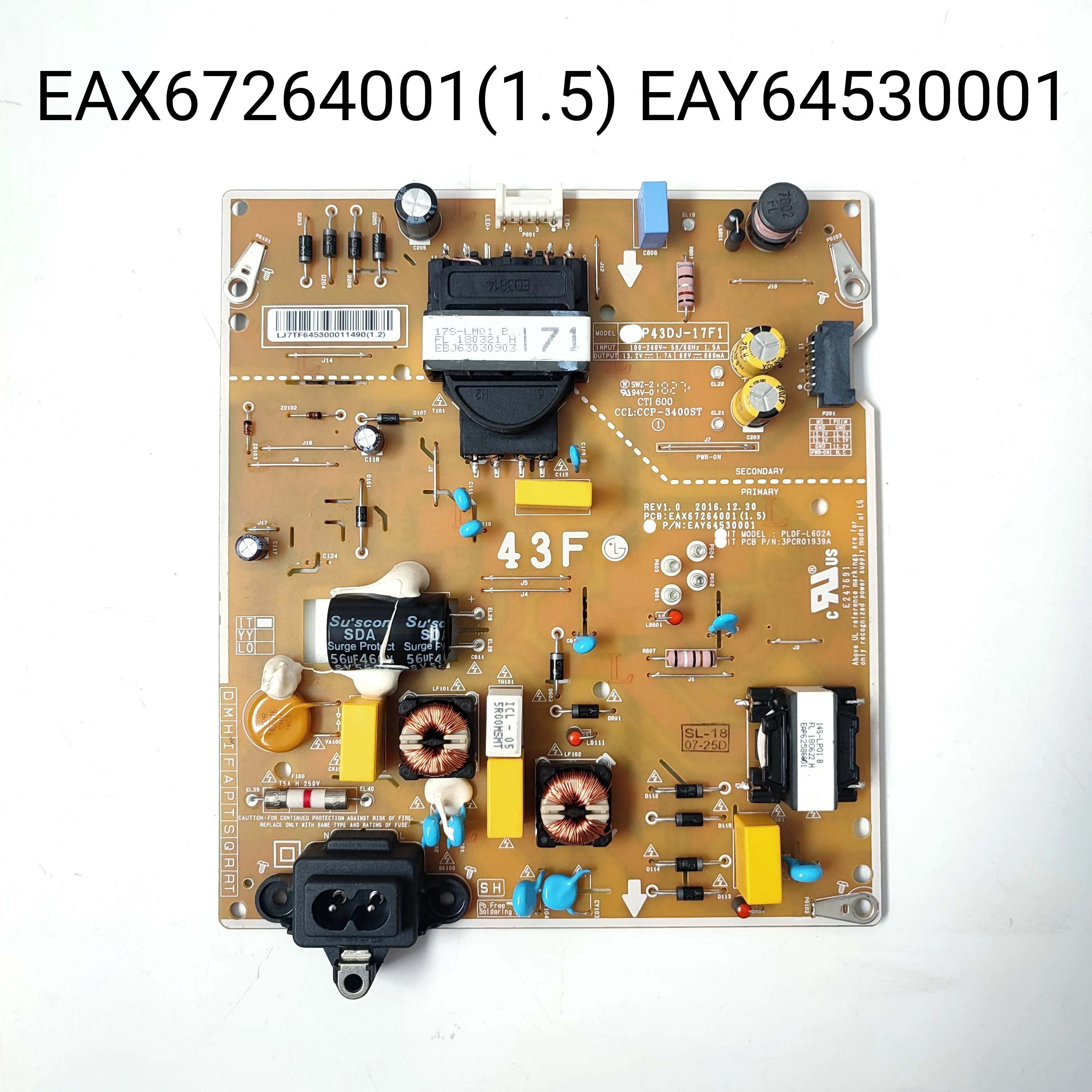 Brand New EAX67264001(1.5) EAY64530001 P43DJ-17F1 REV 1.0 Power Supply Board for 43LJ5500-UA 43LK5700PUA 43LM5700PUA 43LM5700DUA