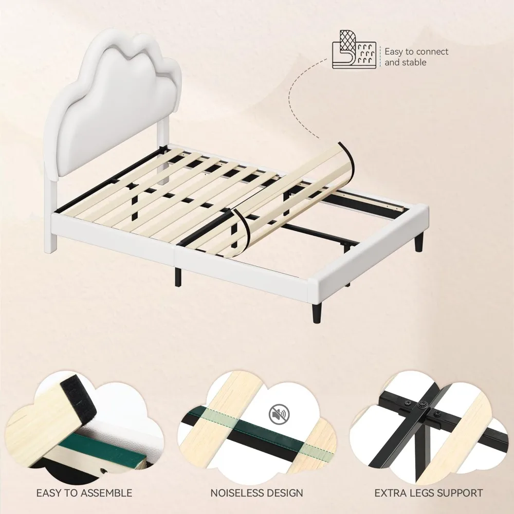إطار سرير سحابي dwvo بحجم كوين، هيكل سرير منجد من جلد البولي يوريثان مع أضواء LED، سرير منصة مع لوح رأسي سحابي، بدون صندوق spr