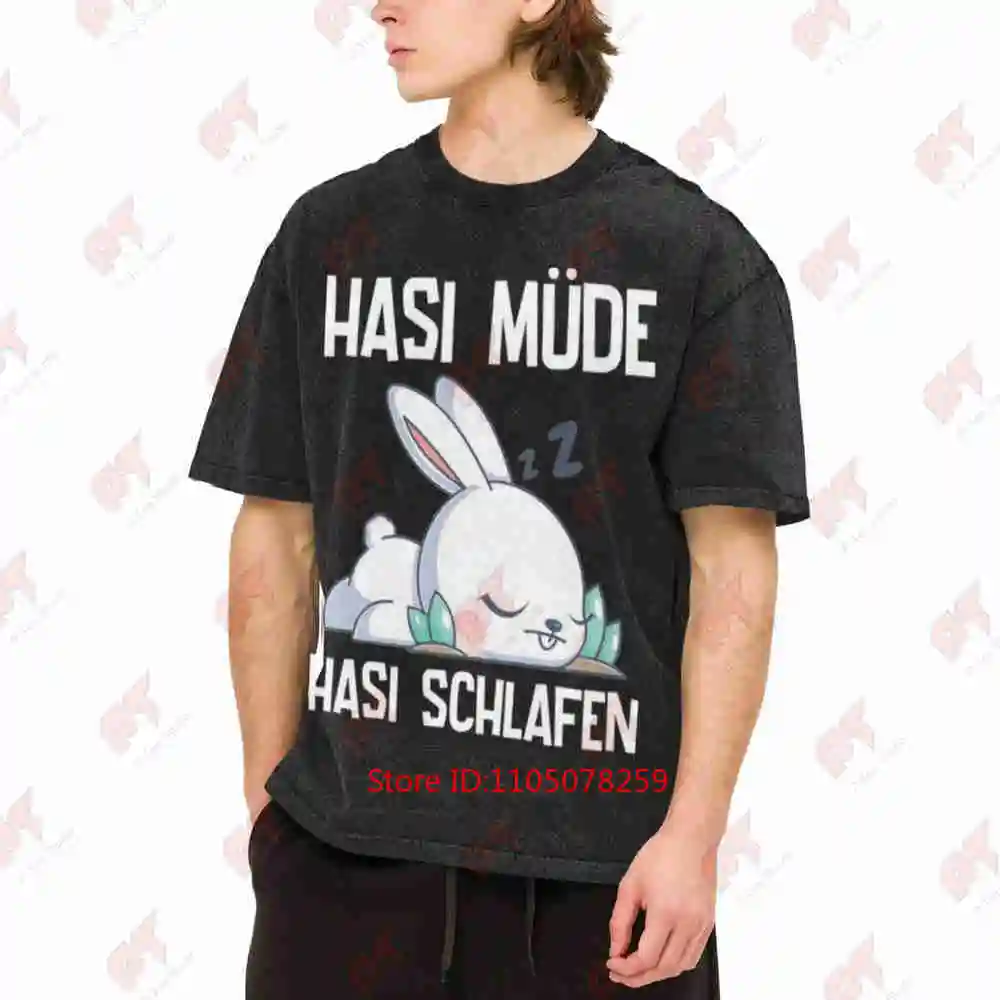 Hasi Tired Sleep Rabbit Bunny Vintage Washed Tee Pure Cotton T-Shirt
