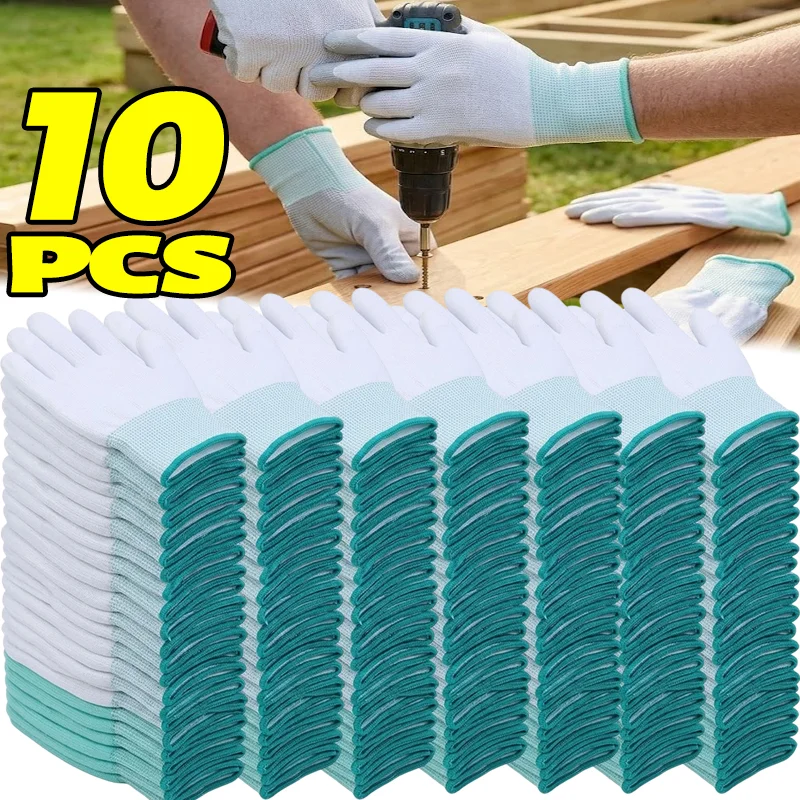 Durable PU Palm Dipped Work Gloves Elastic Breathable Nylon Protective Hand Guard for Outdoor Yard Gardening Handling Chores