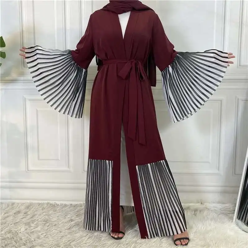 

Muslim Long Sleeve Stitched Pleated Long Gown Women's Arab Long Cardigan One Thousand Eight Hundred and Eighty-nine Elegant