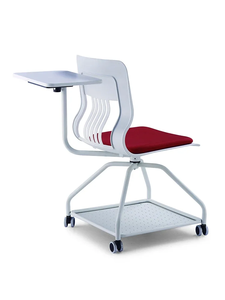 Training chair with desk and writing board, thickened white plastic back, conference room chair, office staff, student meeting