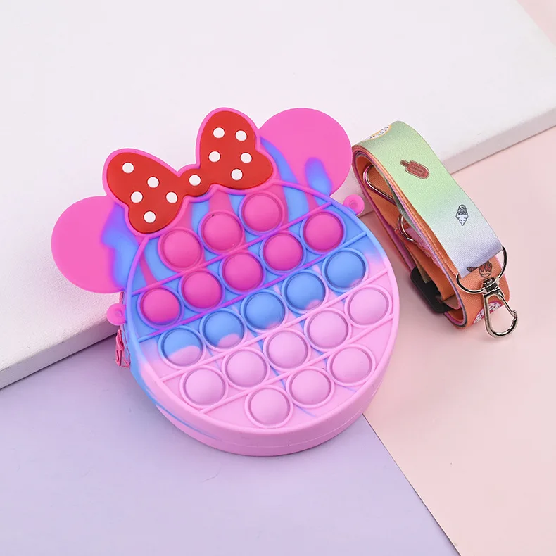 Sac à bandoulière en silicone pour femme, porte-monnaie à nœud, simple, mode Kawaii, jouet du bout des doigts, bulle de poussée, cadeau jouet pour enfants, nouveau