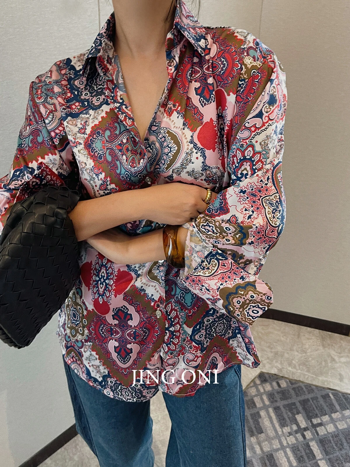 Floral Shirts Blouse Satin Women Clothing 2023 Y2k Korean Style Fashion Coat New Autumn Dongdaemun Vintage Top Elegant Chic Fall