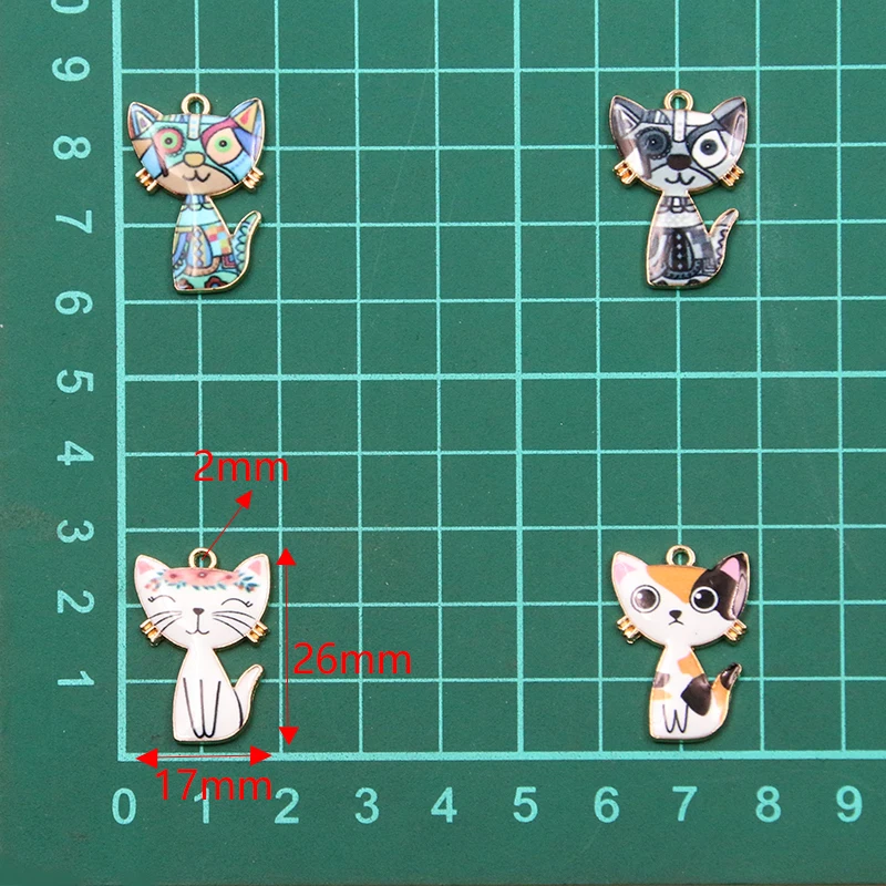 10Pcs 13 Color 17x26MM Alloy Metal Drop Oil Printing Cat Charm Animal Pendant For Enamel DIY Bracelet Necklace Jewelry Making