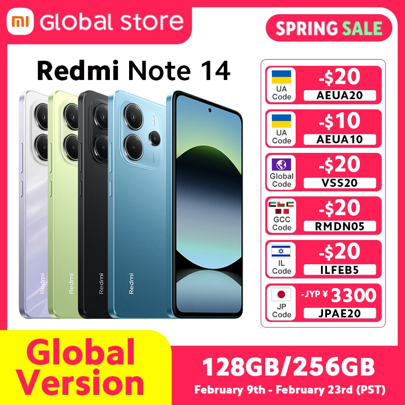 【브랜드+】글로벌 버전 샤오미 레드미 노트 14 미디어텍 헬리오 G99-울트라 108MP AI 5500mAh 6.67인치 AMOLED 120Hz 디스플레이