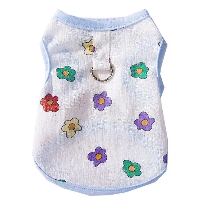 

Dog Cat Summer Vest Cute Flower Print Mesh Outfit Thin Breathable Harness Clothing Pet Clothes for Puppy Small Dogs Spring Wear