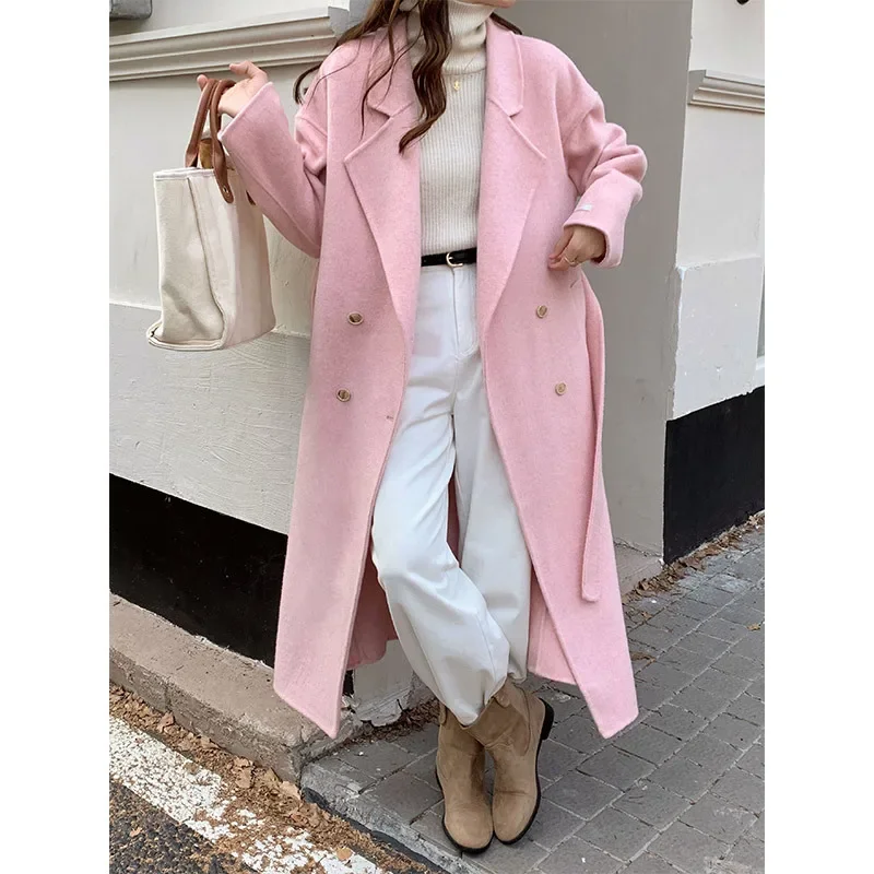 

High-end extended camel wool coat women's loose wide version thin and lazy woolen coat