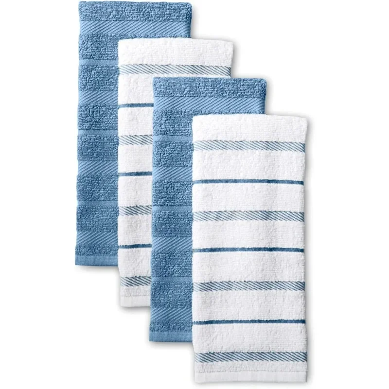 Kitchen Towel 4-Pack Set, Blue Velvet /White, 16