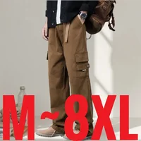 Pantalones de talla grande 8XL para hombre, pantalón Cargo recto de pierna ancha, elegante, 100 algodón, cintura elástica, Plus 5XL, muchos bolsillos múltiples para primavera