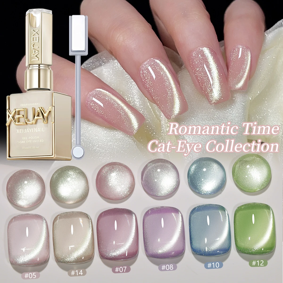 

XEIJAYI 6pcs 15ml Romantic Moments Cat Eye Nail Gel Polish, Semi Permanent Nail Art Soaking UV LED Nail Salon DIY Nail Salon Gel