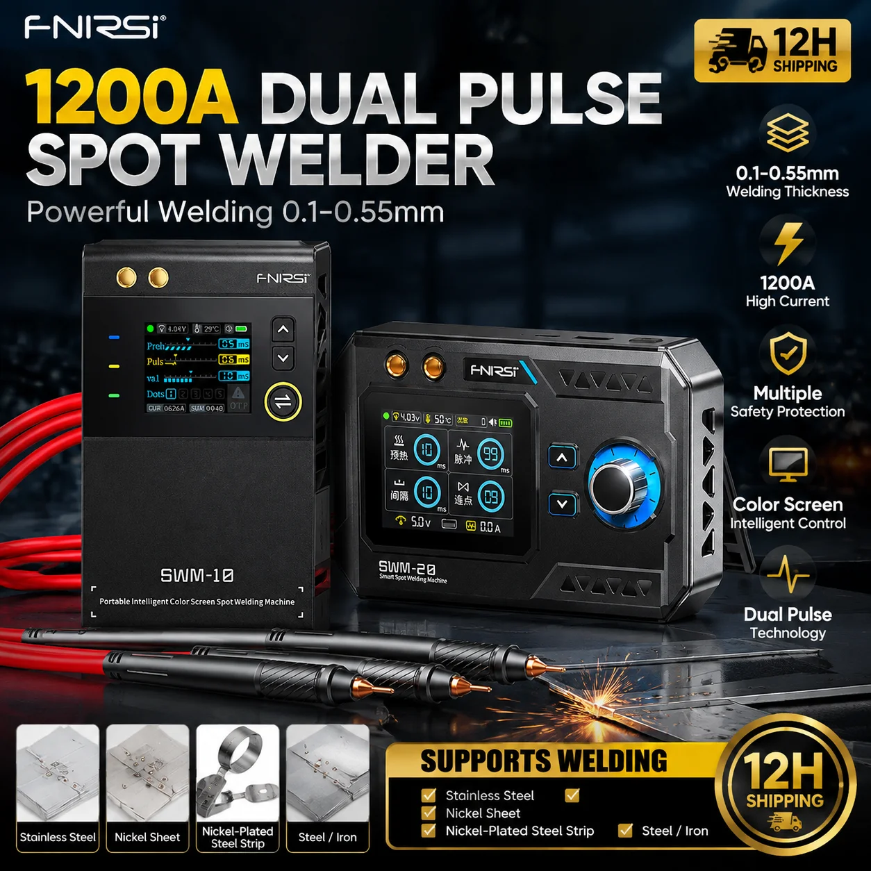 FNIRSI SWM-10 SWM-20 1200A Dual Pulse Spot Welder Portable for 18650 Battery Pack 0.1-0.5mm Nickel Strip HVAC DIY Repair Tool