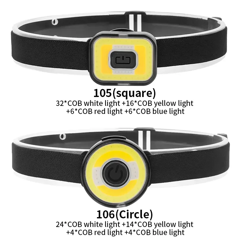 COB Magnetic Headlamp with Red/Blue Light USB Rechargeable Adjustable Headlight for Running Cycling Camping Portable Head Torch