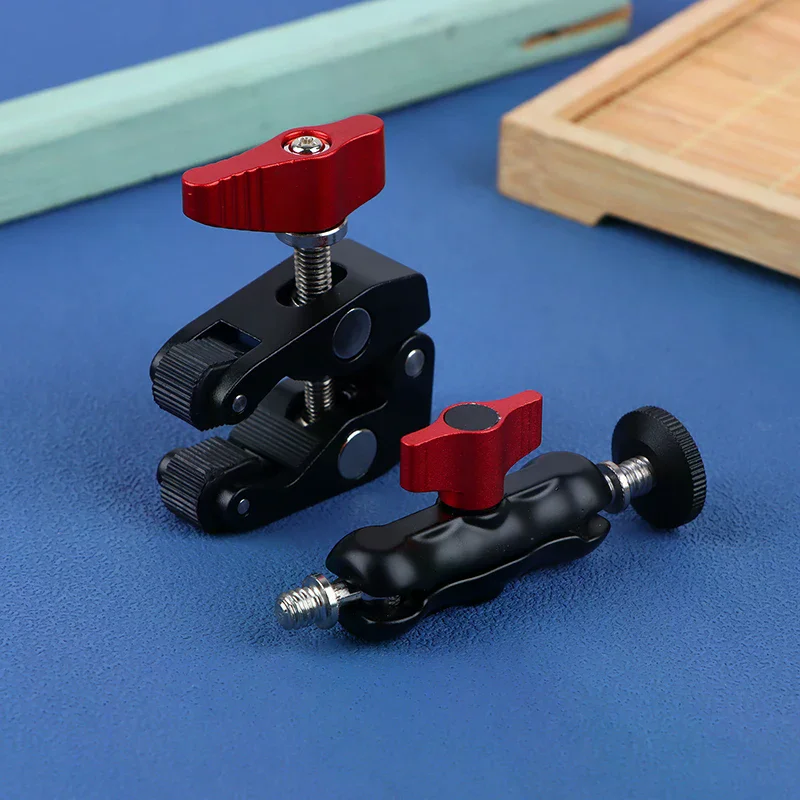 Monitor Arm Clamp - ダブルボールヘッドマジックアームクランプ アルミ合金製 1/4インチ 3/8インチネジ穴 カメラモニター LEDライト