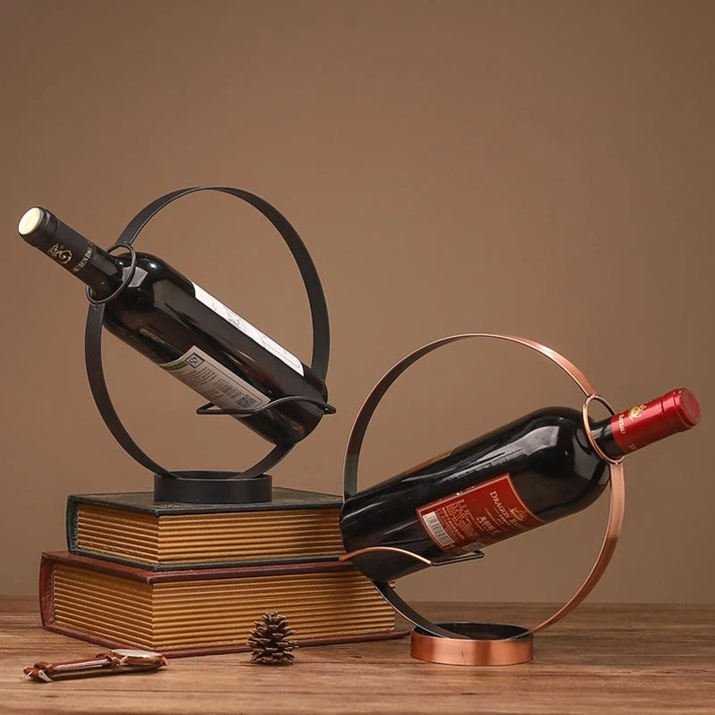Estante redondo de hierro para vino, decoración creativa Retro para el hogar, suministros para bodega, 1 unidad
