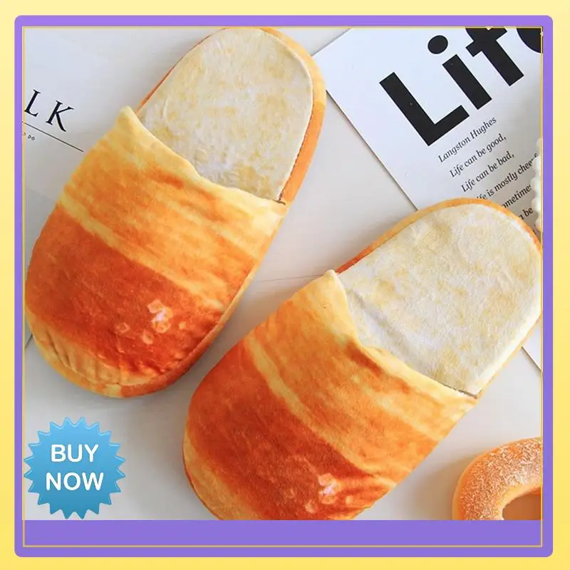 2Pcs Simulation Foodie Bread Burger Anti-Slip Plush Warm Cotton Slippers Elf Shoes ,Type C(M)