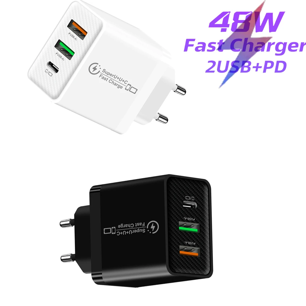 

48W 2USB Charger Fast Charging Mobile Phone Charger For Iphone 12 13 14 15 Pro Max Xiaomi Huawei Samsung Oneplus EU US UK Plug