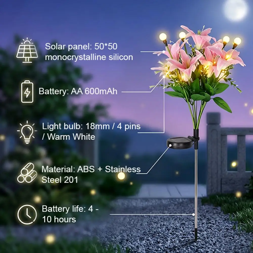 Simulated Lily Bamboo Wisteria Lights Solar Garden Lights Outdoor Waterproof 2pcs Solar Powered Lily Bamboo Wisteria Flower