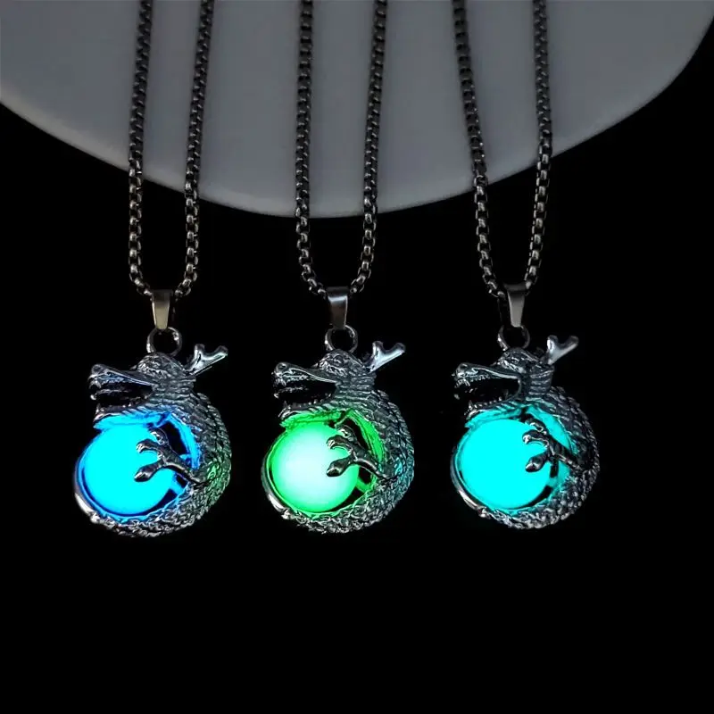 Luminous Ball Dragon Necklace Glowing Night Fluorescence Glow In The Dark Pendant for Men Women Gift Party Halloween Day Club