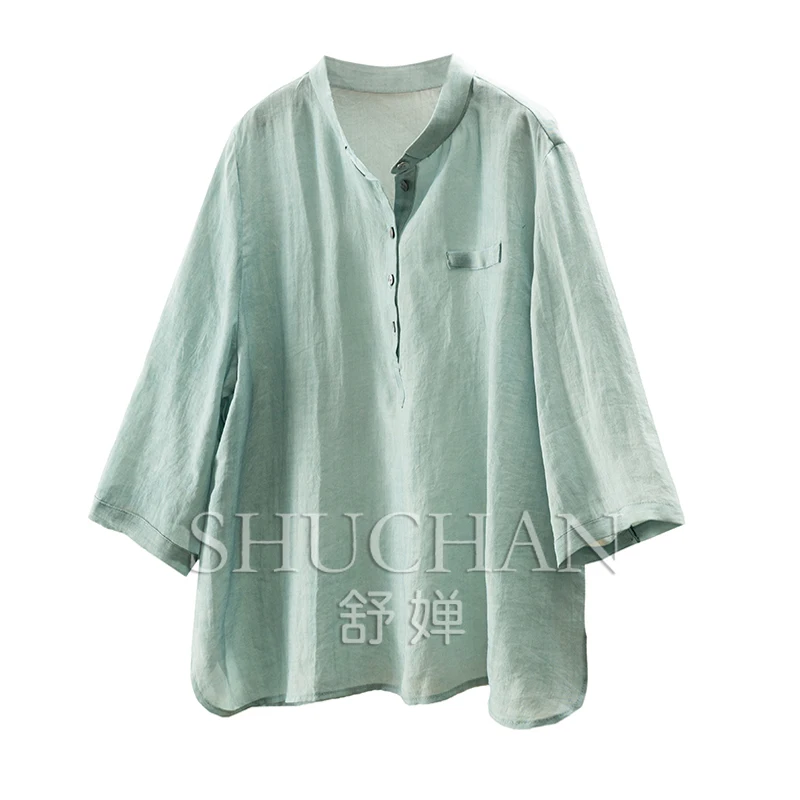

New Fixed Weaving Fried Color 100 Ramie Shirt Women's 58C7 Blouse for Women Blusas Mujer Loose Tops