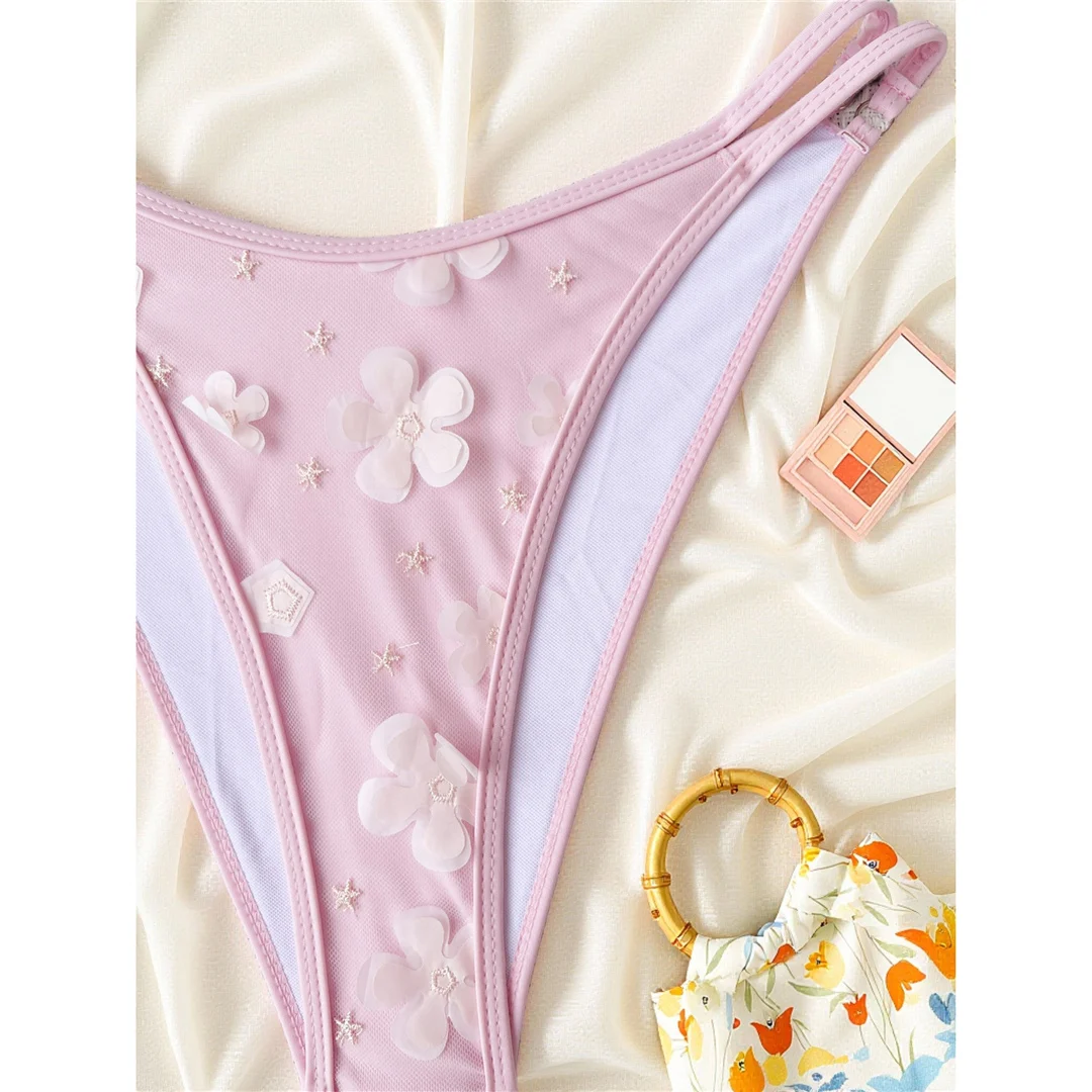 S - XL, Blumenmuster, Bikini mit Träger, Damen-Badeanzug, zweiteiliges Bikini-Set, gepolsterter Badeanzug, Badebekleidung, Modell V8520. – Detail 8