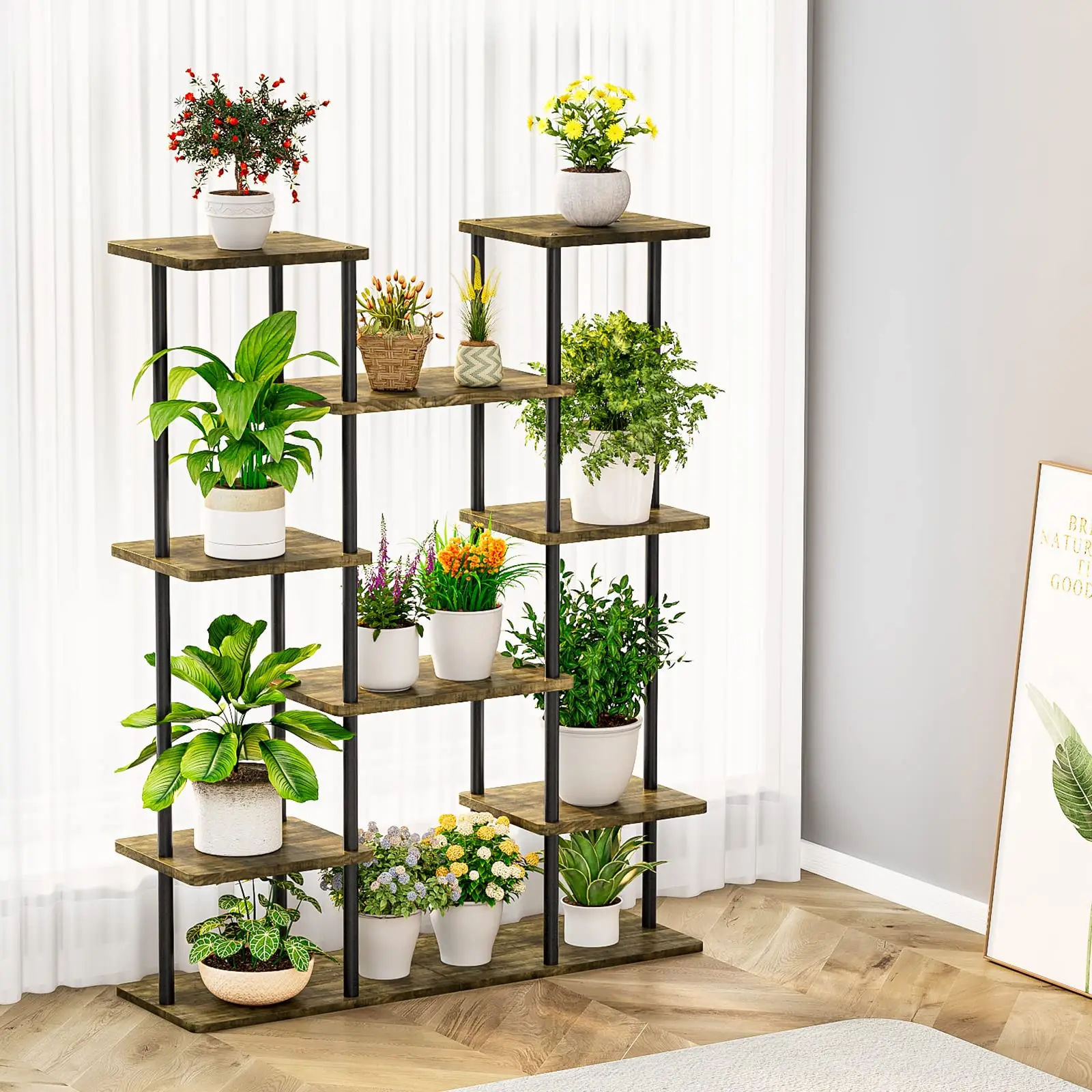 Indoor Garden Modern Metal Flower Rack 6 Ties 14 Pot Wedding Flower Stand Flowers Pot Stands Plant Shop Display Rack