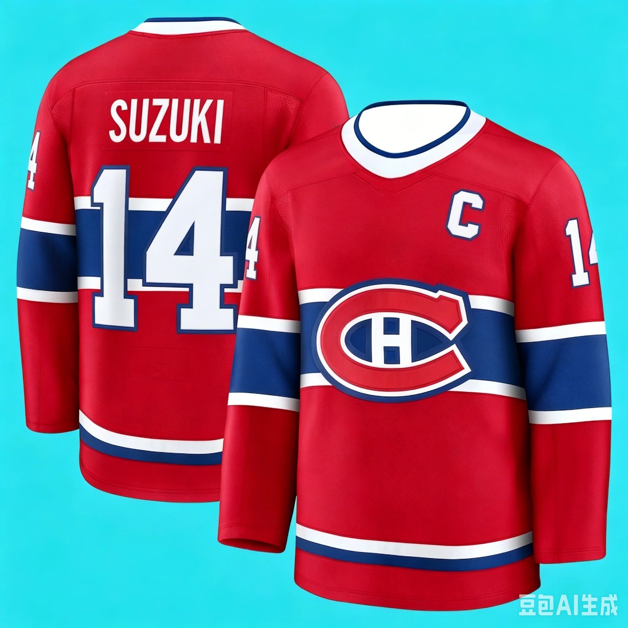 Camiseta de hockey sobre hielo de los Montreal Canadiens para el hogar, Cole Caufield # 13 Nick Suzuki # Uniforme de Equipo Cosido de 14 Piezas