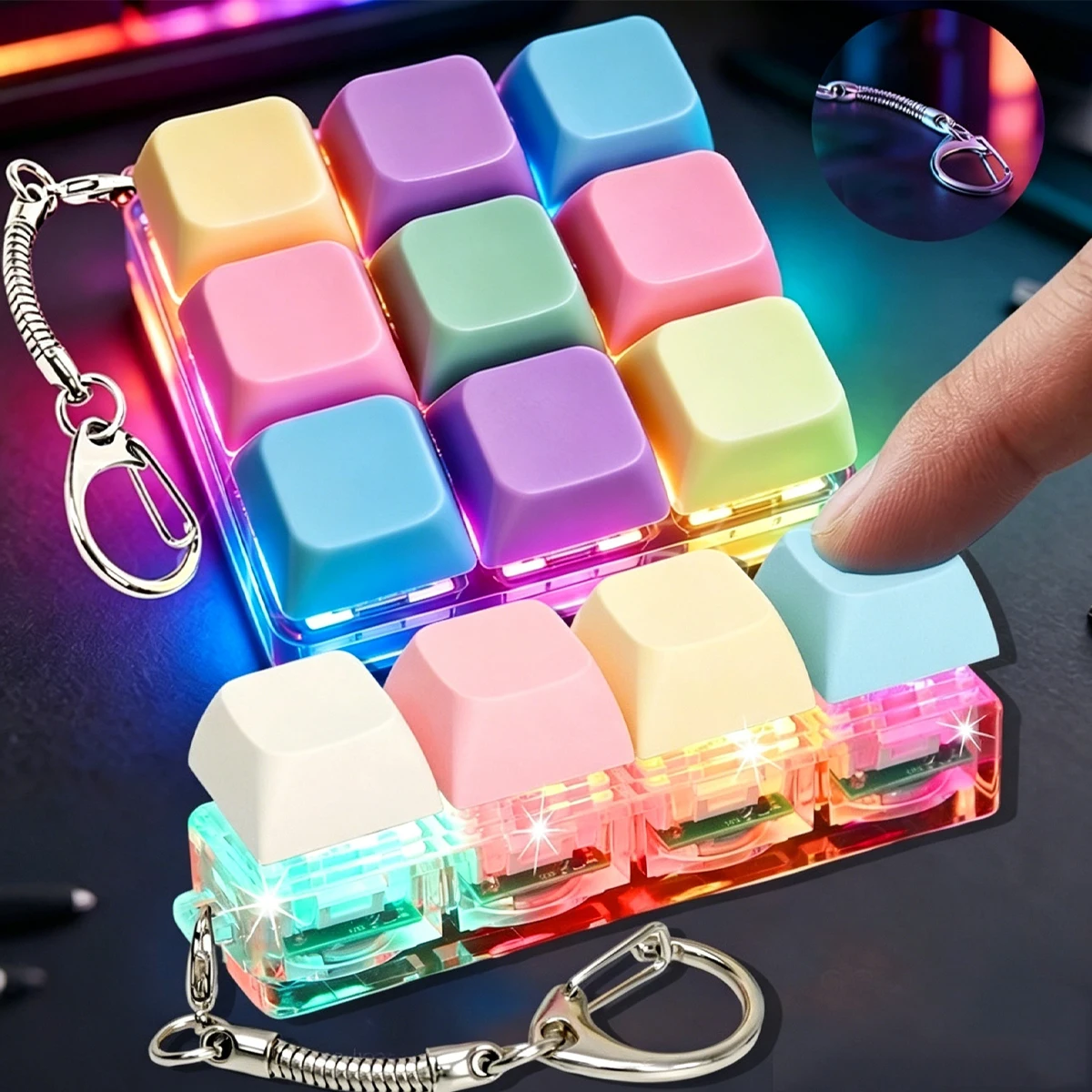 Keyboard Fidget Toy with LED Light Keyboard Fidget Keychain 9-in-1 Keyboard Decompression Button Stress Relief Fidget Gifts