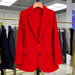 Blazers femininos de peito único vermelho, casaco solto, jaqueta feminina glamorosa, tops outwear, estilo coreano, novo, 2022