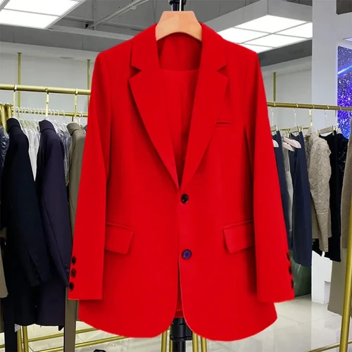 2024 nuevo traje rojo abrigo de mujer estilo coreano suelto de un solo pecho Blazers Oficina temperamento femenino Blazers chaqueta prendas de vestir Tops