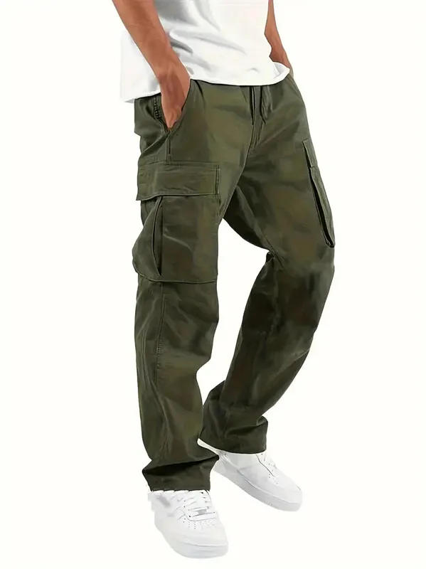 Mens Casual Jogger กางเกง Relaxed Fit Cargo กางเกง Drawstring Sweatpants เดินป่ากลางแจ้ง Twill กางเกงกีฬา